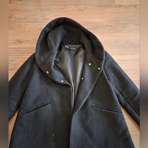 Zara Men's Black Hooded Coat